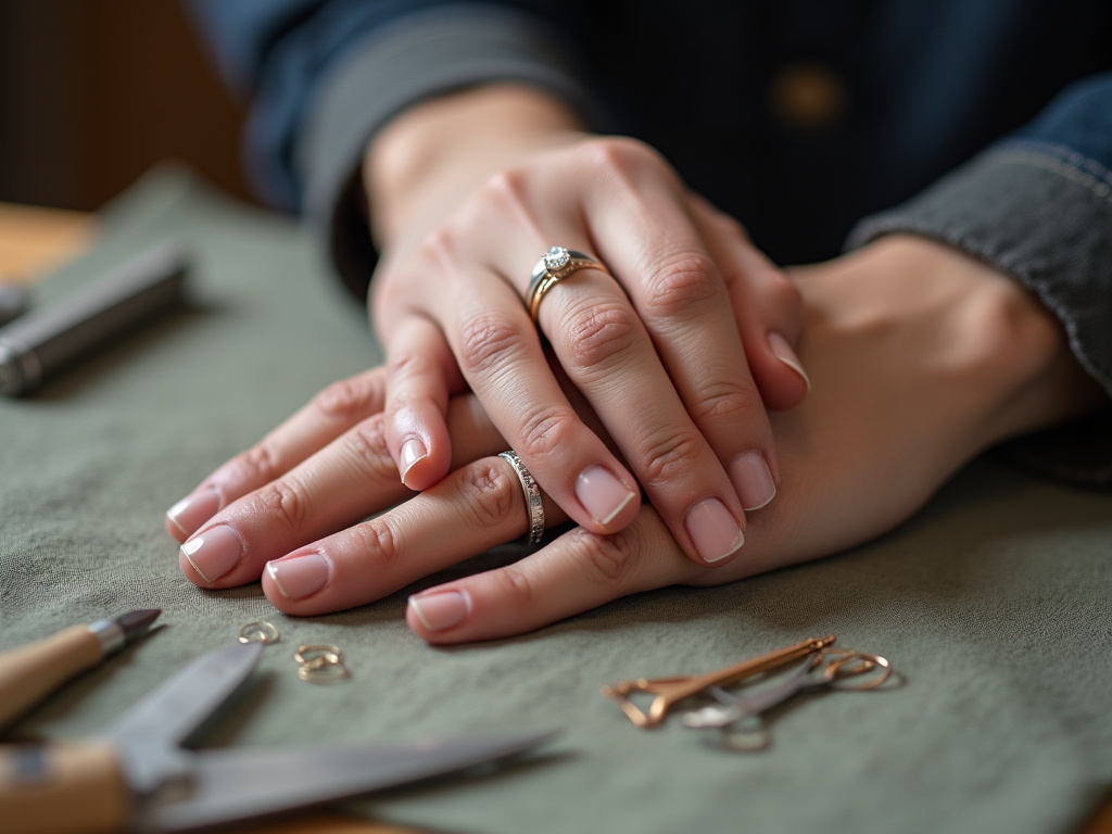 Wedding band and engagement ring worn on left and right hands, showing cultural and personal style.