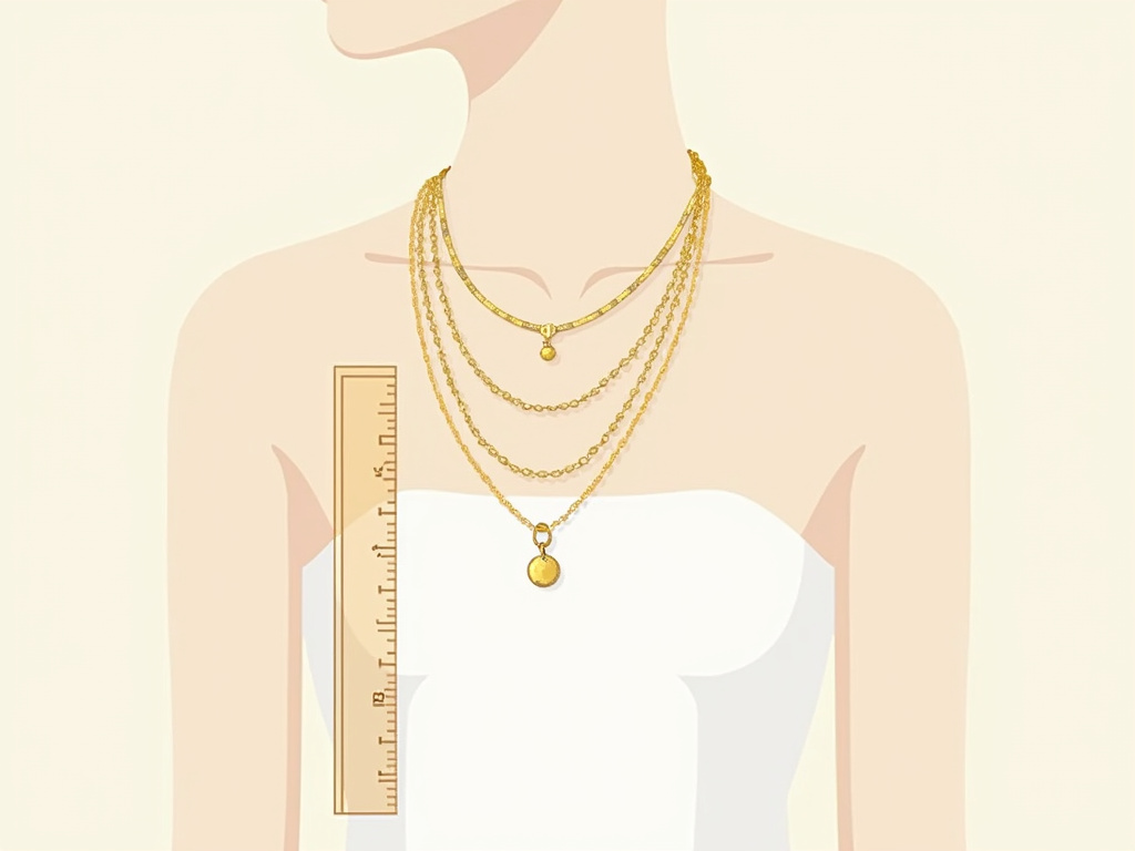 Diagram showing ideal necklace length gaps to prevent tangles when layering jewelry.