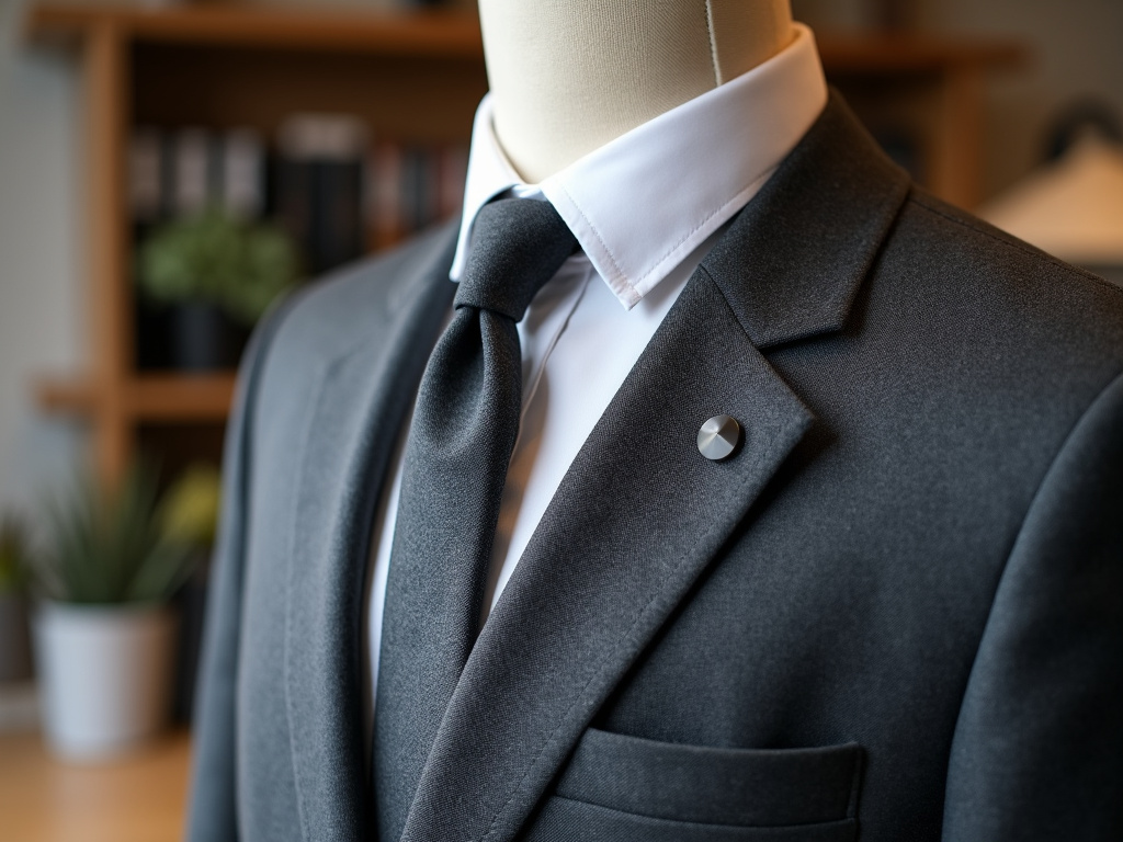 Skinny tie with matte tie clip styled for a business casual office outfit.