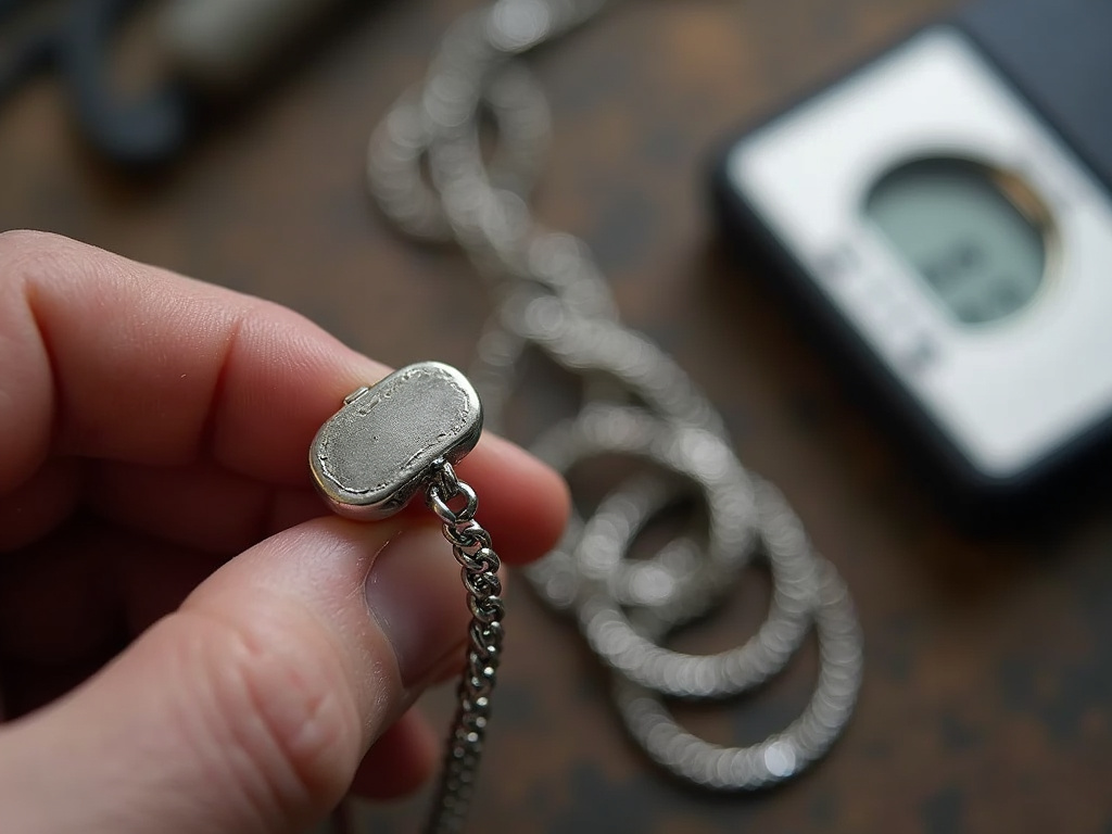 Secure bolt clasp and thick chain for a heavy ring on a necklace.