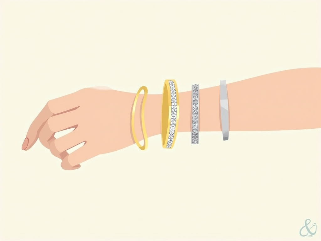 Diagram comparing a tennis bracelet to a bangle, cuff, and chain bracelet on a wrist.