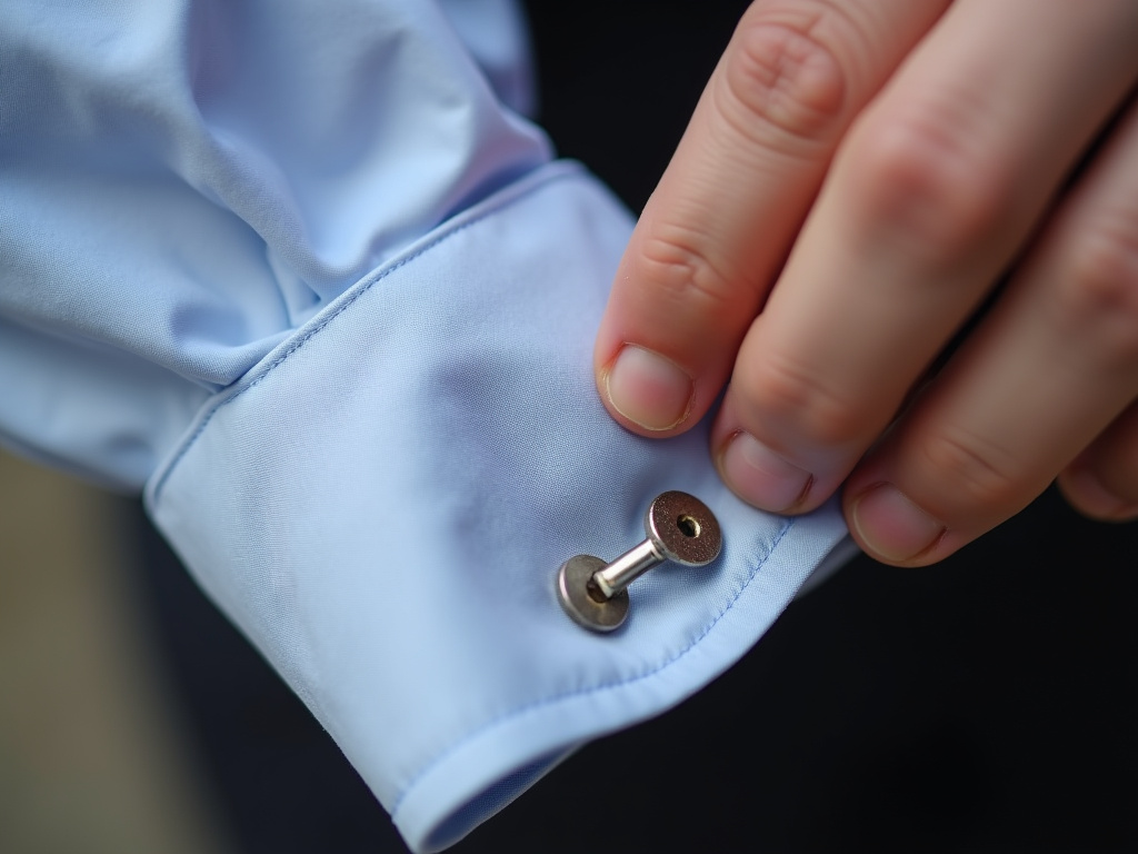 Mistake of forcing a cufflink through a regular shirt's buttonhole, stretching fabric.