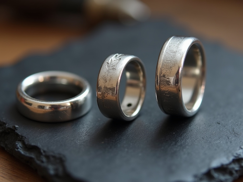 Comparison of modern sterling silver alternatives: Argentium, silver-filled, and plated rings.