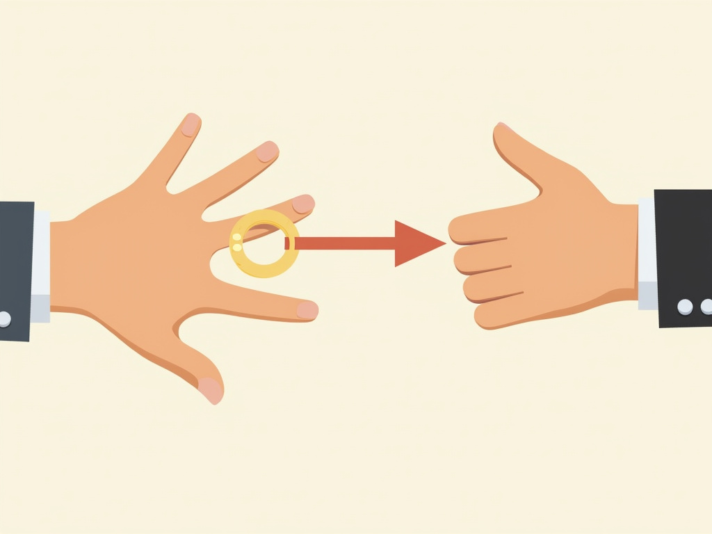 Diagram showing a man's engagement ring moving from left to right hand after wedding.