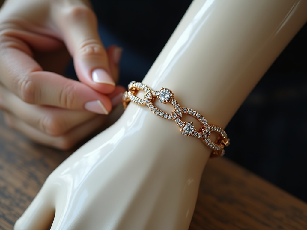 Comparing fit of a bulky clasp versus a slim clasp tennis bracelet on a wrist.