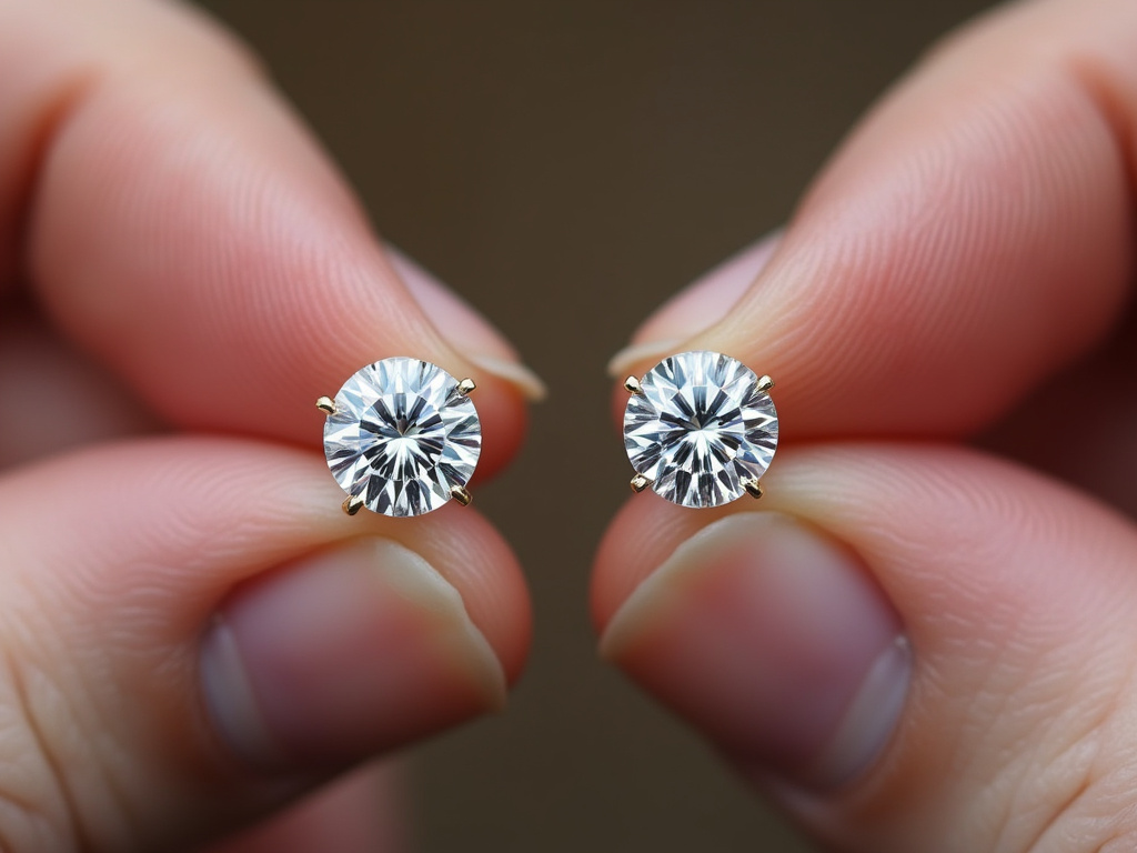 Comparing diamond earring stud size and sparkle for optimal visual impact.